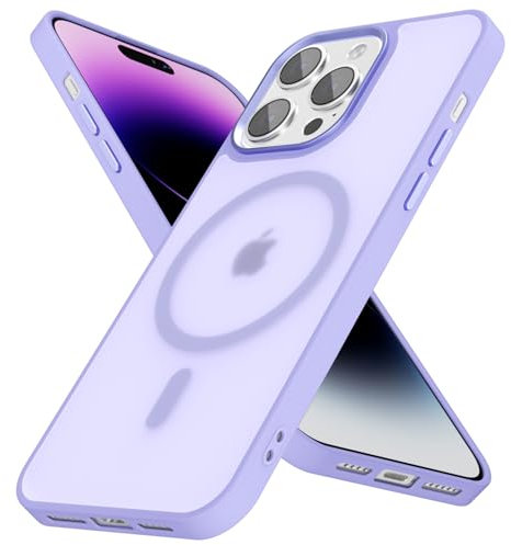 oakxco Magnetic Case for iPhone 14 Pro Max Phone Case Compatible with Magsafe, Slim Thin Clear Hard Shell Plastic & Silicone Rubber, Transparent Cute Mag Safe Cover for Women Girls, Purple Lavender