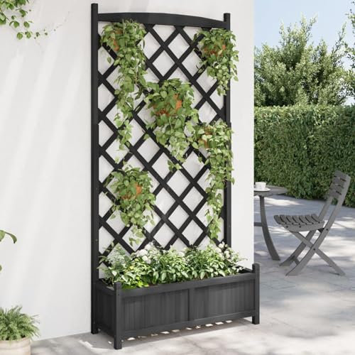 Bulliing Jardinière avec Treillis Noir Bois Massif de Sapin,Jardiniere sur Pieds,Bac avec Treillis,Jardiniere Terrasse