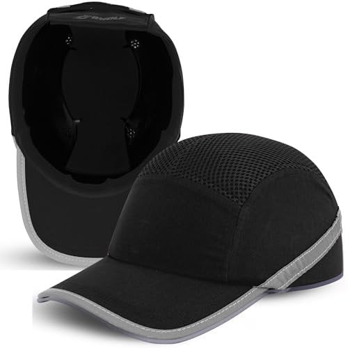 BWOLF TRIVOR Anstoßkappe Herren Stoßkappe Sicherheitskappe Sicherheitshelm mit ABS-Schale EN 812 mit Reflexstreifen Schutzhelm Helmkappe (Schwarz)