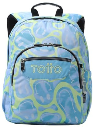 TOTTO - Mochila Escolar, Modelo Gommas, Mochila Mediana, Capacidad 15 L, Bolsillo para PC 14, Bolsillo Botella, Espaldar Ergonómico con Flujo de Aire, Cómodas Correas en S, Estampado Happy Flow