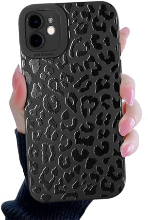 Compatible for iPhone 12 Case, Black Small Leopard Cute Cheetah Pattern Design for Women Girls, Soft TPU Slim Profile, Anti-Slip Shockproof Protective Girly Case for iPhone 12
