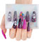 EBANKU Halloween 32Pcs Long Coffin Press On Nails French Tip Alomd Fake Nails with Cute Skull Spider Wed Pattern Designs Full Cover Glossy Acrylic Nails for Women