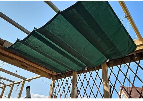 Rygcrud Étanche Rétractable Pergola Auvent, Remplacement Extérieur D'ombrage pour L'extérieur, Fil Coulissant Voile De Store À Vagues pour Terrasse Porche Cour Imperméable(Vert foncé,1x5m)