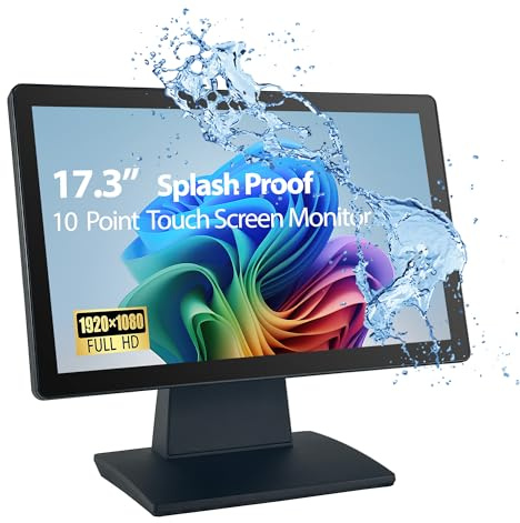 ANGEL POS Commercial Grade 17.3 Inch 1920 x 1080 FHD Touchscreen POS Monitor, 10 Points Touch HDMI VGA, Waterproof Dustproof Screen, Indusitrial, Office, Retail, Gym, Warehouse