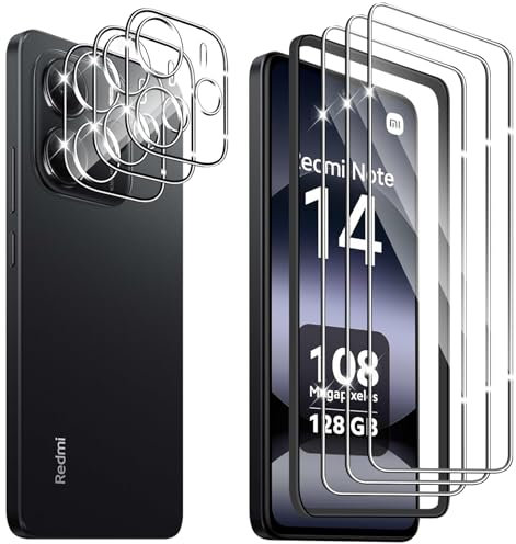 Hengnewro für Xiaomi Redmi Note 14 5G für Panzerglas mit Kamera Schutzfolie, 3 Stücke Panzer Schutz Glas Mit 3 Stück Kameraschutz, 9H Härte Panzer HD Glas Folie mit Rahmen Positionierhilfe