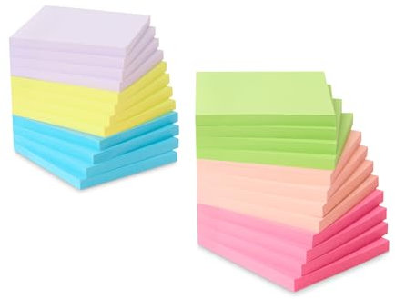 Amazon Basics Square Sticky Plus Notes, Self-Stick Pads, 24-Pack, 7.6 x 7.6 cm, Assorted