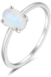 AMDXD Echte Goldschmuck Eheringe Weißgold 14 Karat 585, Solitärring Pärchen Ringe mit Mondstein Bunt Ovalschliff, 14K Gold Hochzeitsring, Gr.60 (19.1)