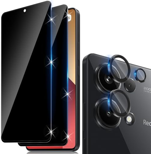 Funrae Protector de Pantalla Privacidad Cobertura Completo para Xiaomi Redmi Note 13 Pro 4G y Protector Lente Cámara [2+1 PCS], Dureza 9H Ultra Resistente Anti Spy Cristal Templado Vidrio Templado