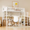 NQSLDM Hochbett Metallbett 90x200 cm mit Schreibtisch und Kleiderschrank, Einzelbett mit Treppe und Regalen, Bettgestell mit Stauraum und Lattenrost, Bett für Kinder und Jugendliche, Weiß