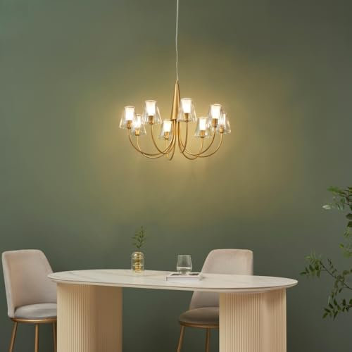 KOSILUM – Großer Kronleuchter Barock Gold 8 Arme, transparentes Glas – Warmweißes Licht Beleuchtung Wohnzimmer Schlafzimmer Küche Flur – 8 x max 28 W – G9 – IP20