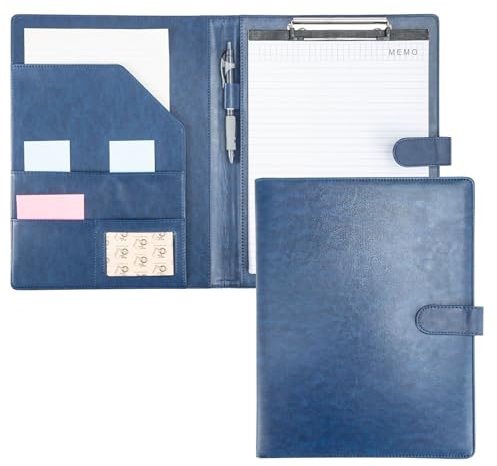 Trintion Klemmbrett a4 mit Deckel Leder Klemm Brett Mappe DIN-A4 Ordner Klemmbrettmappe A4 Schreibmappe Klemmbrett Mappe (Blau)