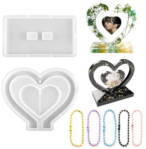 ZYEKIU 1 Set Silikonform mit Epoxidharz Herz Bilderrahmen Silikonform Epoxidharz Formen Silikon Kunst Handwerk Ständer Form für Liebe für DIY Dekorationen Weihnachten Geburtstag Hochzeit Valentinstag