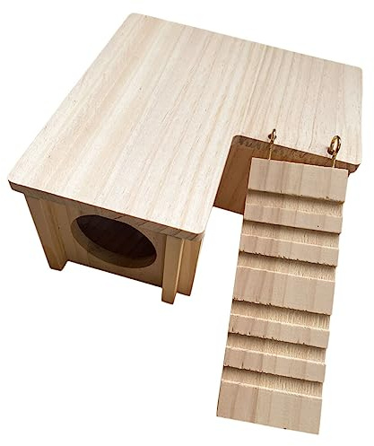 Toddmomy Holz Kaninchenhaus Hideout Für Kleintiere Kaninchen Burg Spielzeug Mit Leiter Zum Klettern Und Verstecken Für Hasen Und Ratten