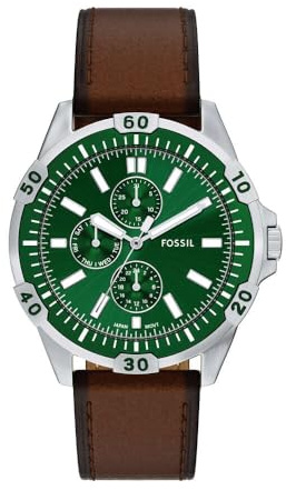 Fossil Garrett Uhr für Herren, Quarz Multifunktionswerk mit Edelstahl oder Lederarmband