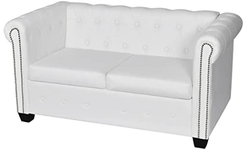 Emmtore Chesterfield-Sofa 2-Sitzer Kunstleder Ledersofa Polstersofa Loungesofa Weiß