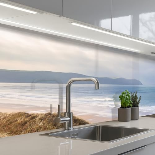 KitchenYeah© Küchenrückwand Selbstklebend Küchenspritzschutz Rückwand | 80x300 cm - Wandschutz Ohne Bohren Spritzschutz Wand Wandverkleidung Düne - Strand - Wasser