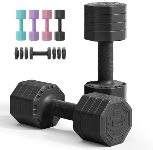 Yoleo Hantelset Verstellbare Hanteln, Adjustable Dumbbell Set 4 in 1 Premium Drehbare Befestigungsart gewichte Tai-Chi-Stil 2/4/6/8/10/20/KG Kombinieren Sie es mit einem weichen TPU-Gummigriff