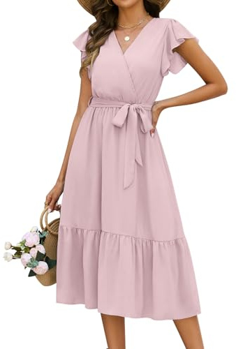 heekpek Vestito Lungo Estivo Donna Scollo a V Leggero Abito Senza Maniche con Volant Elegante Vestito da Mare Summer Dress