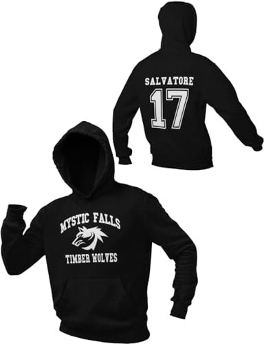 Graphic Impact Inspired Funny Mystic Vampires Hoodies - Mystic Falls Salvatore 17 Hooded Sweatshirt (Black, Xlarge)