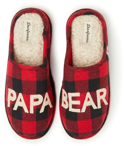 Dearfoams Herren Geschenke für Papa Lustige Vatertag Papa Bär Slipper, Buffalo Plaid, 45/46 EU