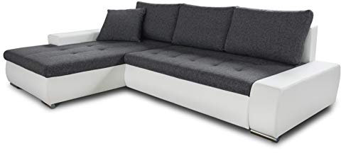 Ecksofa mit Schlaffunktion Faris - Couch mit Bettkasten, Big Sofa, Sofagarnitur, Couchgarniitur, Polsterecke, Bett (Weiß + Graphit (Madryt 120 + Inari 94), Ecksofa Links)
