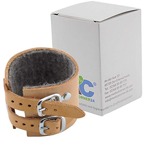 Medicalcorner24 MC24® Handgelenkriemen Handgelenk Bandage Leder, gefüttert, 2 Schnallen, Gr. 21, 1 St