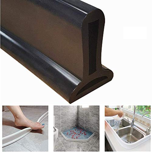KISSLIU Bande imperméable Pliable de Silicone, obturateur de Barrage d'eau de seuil de Douche, arrêt d'écoulement d'eau de Joint de Plancher de Salle de Bains (Black,90cm)