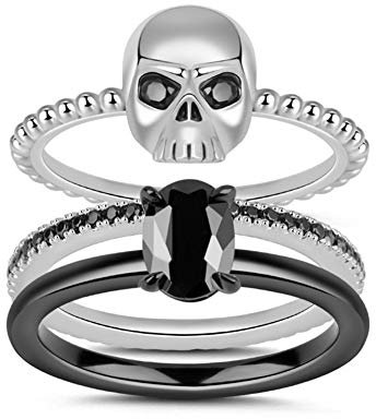 GNOCE Stapelbarer Schädel Ring 3-teilig 925er Sterling Silber Schwarz Plattiert Jemanden zum Lieben Ringe Set Mode Versprechen Ewigkeit Solitaire Ringe für Frauen Männer (Schwarz, 54 (17.2))