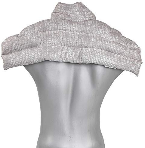 Kirschkernkissen Schulter & Nackenkissen mit Kragen. Wärmekissen Nacken für Mikrowelle (shabby-chic grau-beige, Kirschkerne)