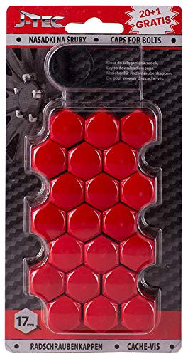 J-Tec Satz universelle Radmutterkappen - Rot Kunststoff - 17mm - Satz à 20+1 Stück