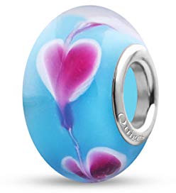 Quiges Drops Femme Perle de Verre de Murano Charm Bleu avec Coeurs Rose et Blanc