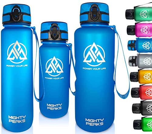 MIGHTY PEAKS Bouteille de Sport en Tritan 500 ml - Insert à Fruits, Passoire à Fruits Gourde avec récipient à Fruits - sans BPA - 350ml 500ml 650ml 1l 1500ml 1,5l 1.5 litre bleu - Gourde 500ml