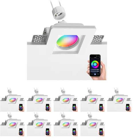 ledscom.de 10 Stück LED Gips Einbaustrahler GIEDI II DIY, inkl. Smart Home RGBW GU10 LED Lampe, 5,41W, 473lm
