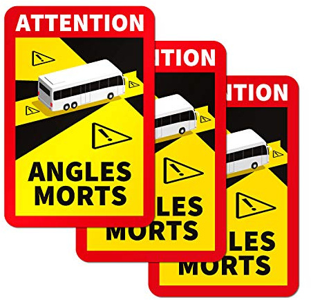 PrintAttack P087 | Angles Morts Sticker Toter Winkel Aufkleber wetterfester Aufkleber, Blind Spot LKW Transporter Bus Aufkleber | 3x 17x25cm (3 Stück Bus)