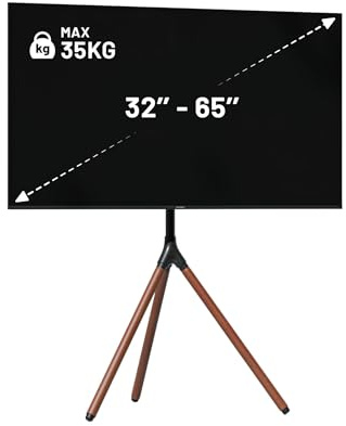JAPANNEXT Support Trépied Bois pour TV & Écran | Compatible Écrans 32-65 Pouces | Charge Max 35 kg | Hauteur & Pivot Réglable | JN-3265-TRIWOOD