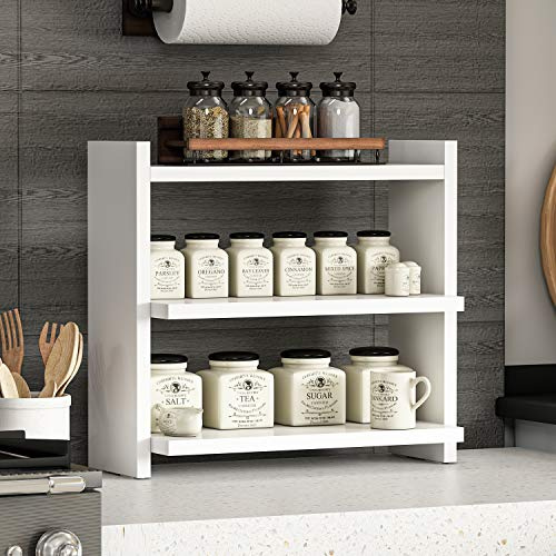 HOMIDEA ZEN, portaspezie con 3 ripiani, in legno, per cucina, bagno, ufficio (Bianco)