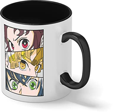 Characters Art By Demon Slayer Kimetsu No Yaiba Anime Manga Blanca taza de café con RIM Negro y manija Mug