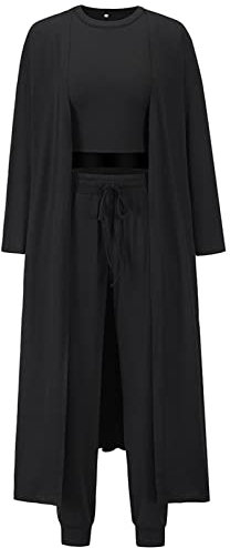 Les umes 3-teiliges Trainingsanzug-Set für Damen Cardigan vorne offen Tanktops Palazzo-Hose Lounge-Set Schwarz L