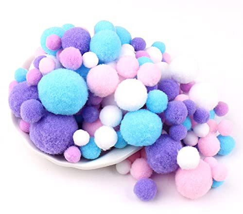 Duories 135 Bunte Pompons zum Basteln,10-30mm Mini Pompons Bälle Kleine Bommeln Kugeln,Flauschigen Bunte Pom Pom Deko Pompom Plüschbälle Bastel Zubehör für Nähen Deko DIY Handwerk,Violett Blau Rosa