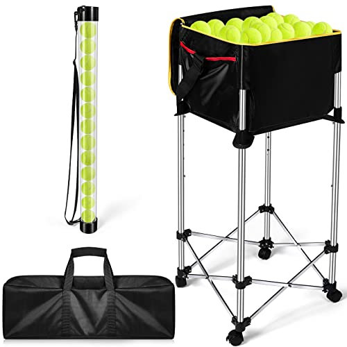 Deekin Tragbarer Ballwagen und Tennisball-Tonabnehmer, Tenniskorb auf Rädern, mit Aufbewahrungstasche, Tennisball-Picker, mittelgroß, 2 Stück