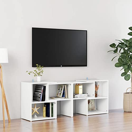 WIFESE Meuble TV Blanc 104x30x52 cm Aggloméré Meuble Television Style Industriel Table TV Support de TV Décoration Salon Etagère Rangement Magazines Livres Plantes Cadres Photo