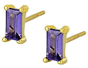 KnBoB Modeschmuck Ohrringe, Gold Quadrat mit Baguette Lila Zirkonia 925 Silber Ohrstecker für Damen