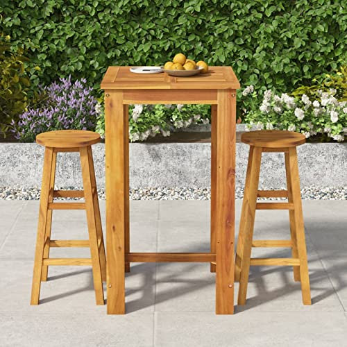 Tidyard 3-TLG. Garten Essgruppe, Gartenbar Set, Gartentheke Bartisch und Barhocker mit Runder Sitzfläche, Terrassenmöbel Gartenmöbel Massivholz Akazie