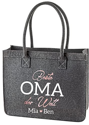 Filztasche Oma personalisiert für die Beste Oma der Welt mit Kindernamen, Einkaufs-Tasche, Geschenk-Idee Muttertag, Trage-Tasche