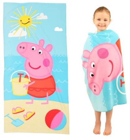 Franco Peppa Pig Kinder-Strandtuch aus recycelten Kunststoffflaschen, superweich, leicht, 100% recycelt, 147,3 x 71,1 cm (100% offizielles Lizenzprodukt von Peppa Wutz)