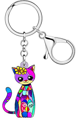 LONYOO Acrylic Cute Kitten Cat Keychain Wallet Car Keys Keychain Luckly Cat Gifts for Cat Lovers Women Girls Charms Keyring (Violet)