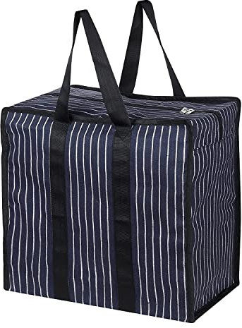 Multipurpose Extra Large Big Heavy Duty Storage Organizer Reusable Canvas Shopper Bag with Strong Handles and Base with Covers Zip (NAVY BLUE)