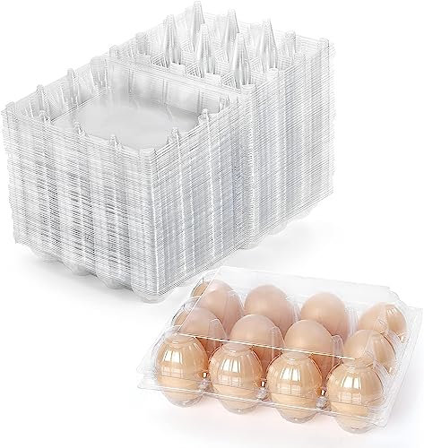 Youeon 60 Pack 12-Count Clear Plastic Egg Cartons - Reusable Bulk Medium (3x4 Grids) for Chicken Eggs, Family, Farm, Markets, Display & Camping
