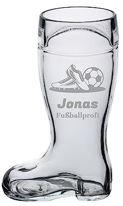 LUXENTU Bierstiefel mit Gravur, Bierglas mit 0,5 Liter Füllstrich, Personalisiertes Glas mit Name & Kneipen-Motiv, Geschenk zum Vatertag/Geburtstag, Spülmaschinengeeignet, Fußball & Schuhe
