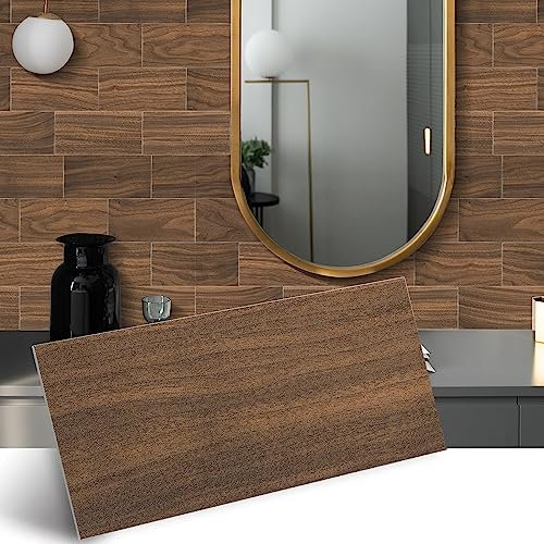 Alwayspon 32 adesivi per piastrelle da parete in vinile effetto legno da 10,2 x 20,3 cm, autoadesive, paraspruzzi autoadesivi, retro in schiuma, adesivi per piastrelle da cucina e bagno